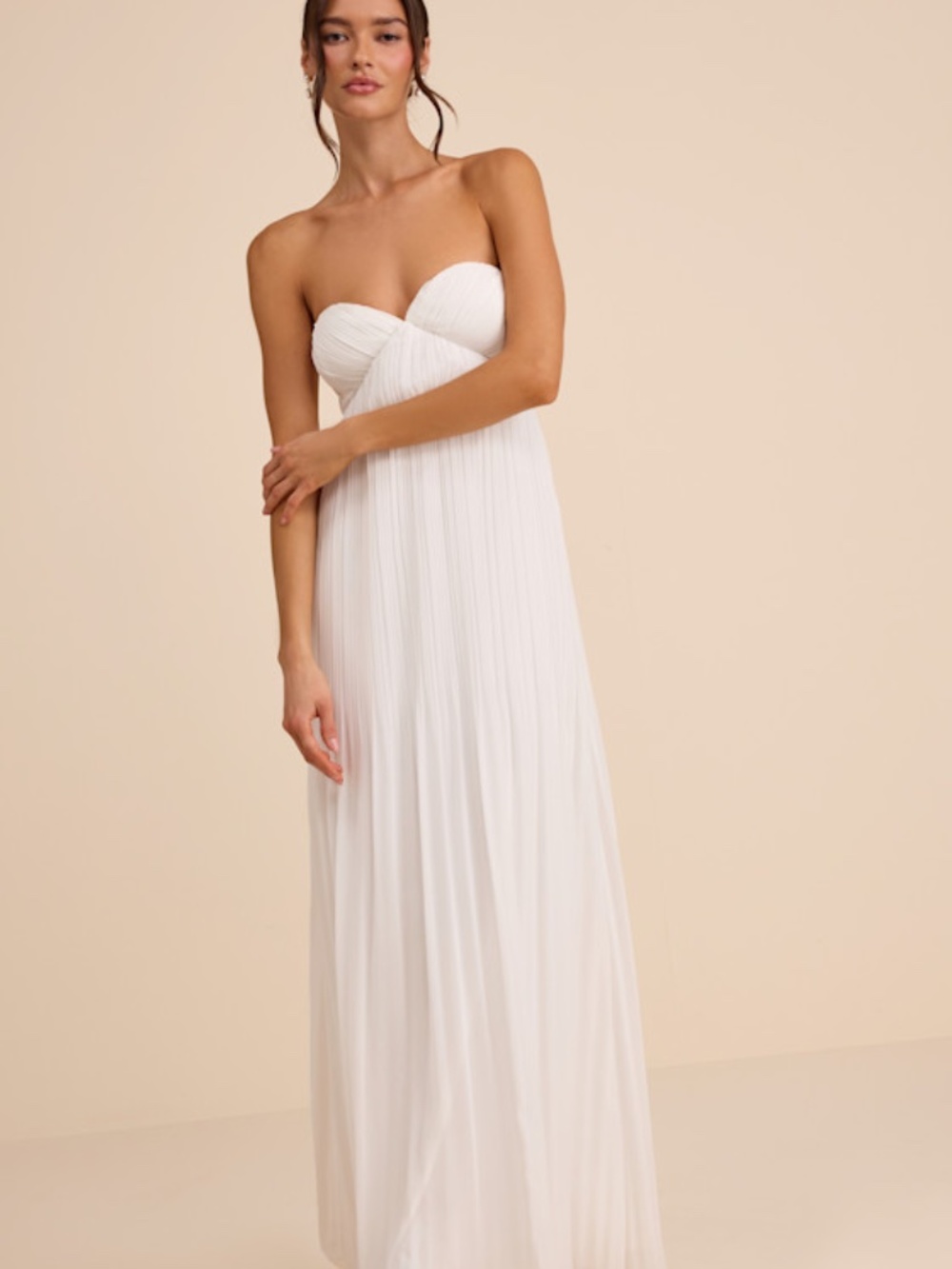 Lulus Remley White Pleated Strapless Maxi Dress - Size S